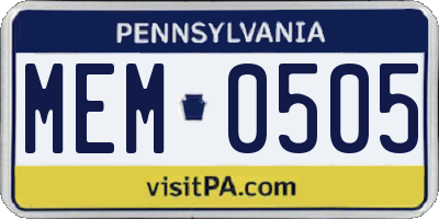 PA license plate MEM0505