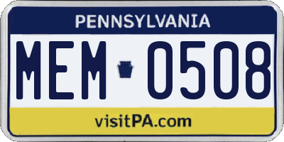 PA license plate MEM0508