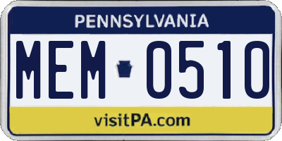 PA license plate MEM0510