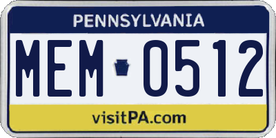 PA license plate MEM0512