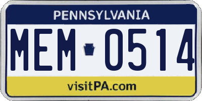 PA license plate MEM0514