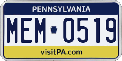 PA license plate MEM0519