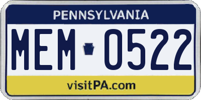 PA license plate MEM0522