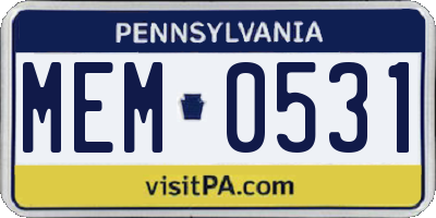 PA license plate MEM0531