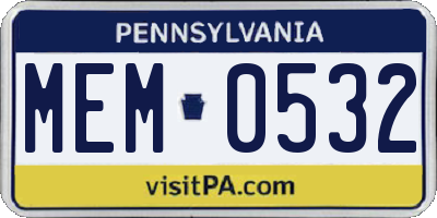 PA license plate MEM0532