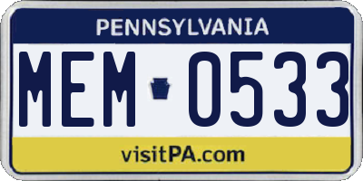 PA license plate MEM0533