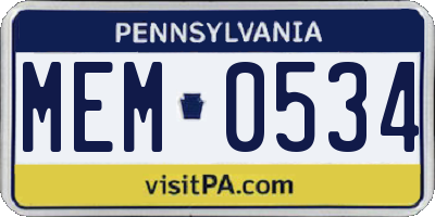 PA license plate MEM0534