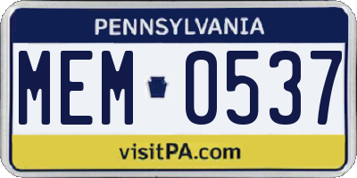 PA license plate MEM0537