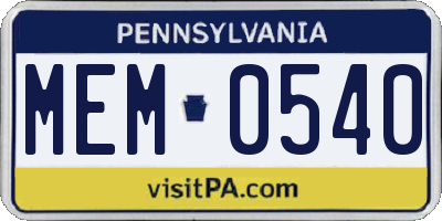 PA license plate MEM0540