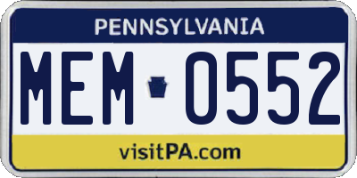 PA license plate MEM0552