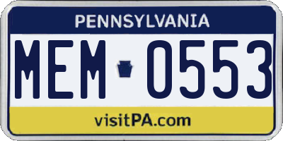 PA license plate MEM0553