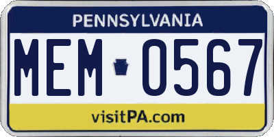 PA license plate MEM0567