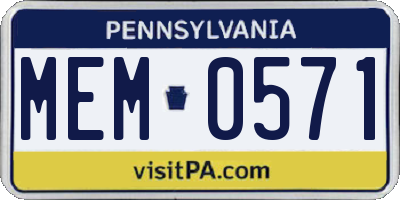 PA license plate MEM0571