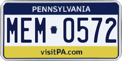 PA license plate MEM0572