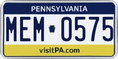 PA license plate MEM0575