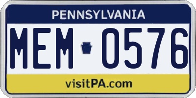 PA license plate MEM0576