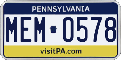 PA license plate MEM0578