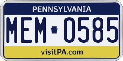 PA license plate MEM0585