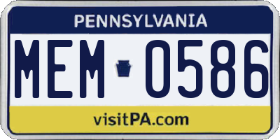 PA license plate MEM0586