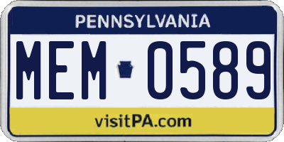 PA license plate MEM0589