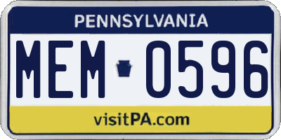 PA license plate MEM0596