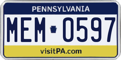 PA license plate MEM0597