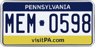 PA license plate MEM0598