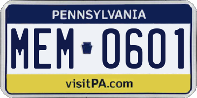 PA license plate MEM0601