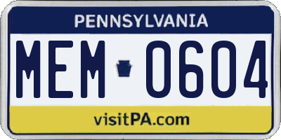 PA license plate MEM0604