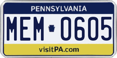 PA license plate MEM0605
