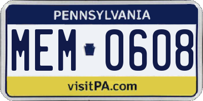 PA license plate MEM0608