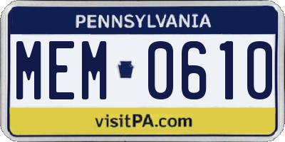 PA license plate MEM0610