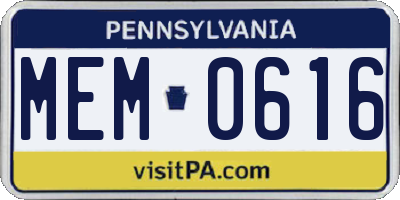 PA license plate MEM0616