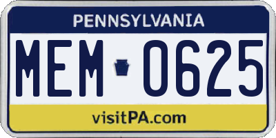 PA license plate MEM0625