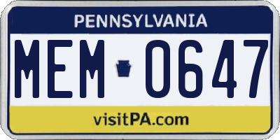 PA license plate MEM0647