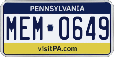PA license plate MEM0649