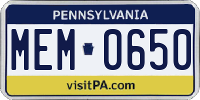 PA license plate MEM0650