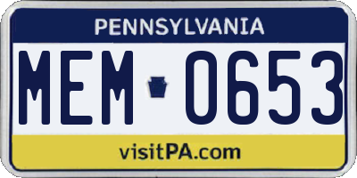 PA license plate MEM0653