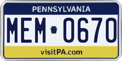 PA license plate MEM0670