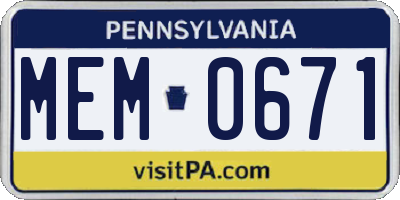 PA license plate MEM0671