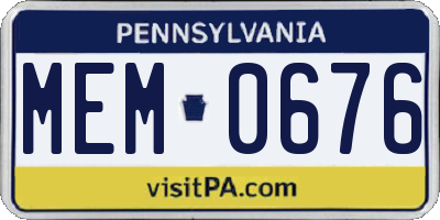 PA license plate MEM0676