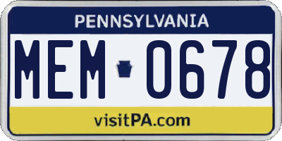 PA license plate MEM0678