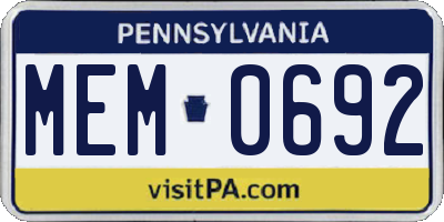 PA license plate MEM0692