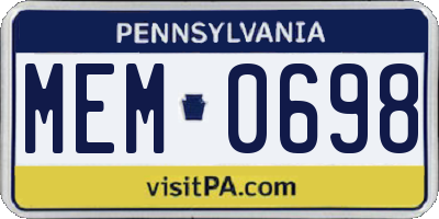 PA license plate MEM0698