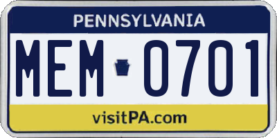 PA license plate MEM0701