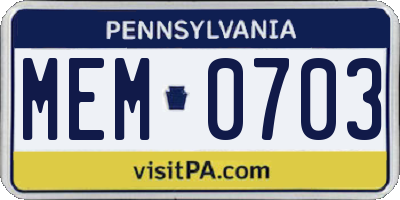 PA license plate MEM0703