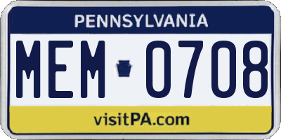 PA license plate MEM0708