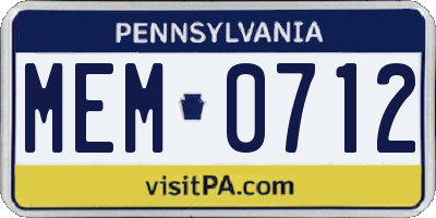 PA license plate MEM0712