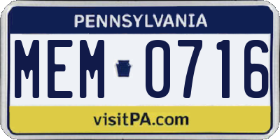 PA license plate MEM0716