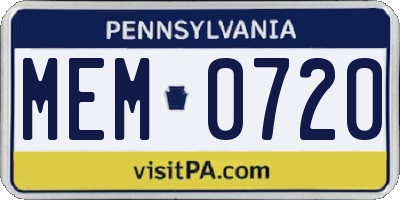 PA license plate MEM0720